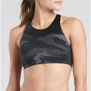 NWT Athleta Freestyle Black Gray Yellow Camo High Neck Bikini Top Size L